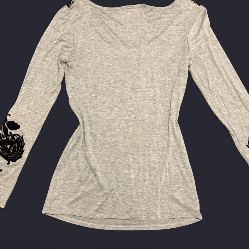 Vintage Caché Velvet Baroque Top S Gray Long Sleeve Gothic Y2K Romantic - Picture 6 of 6